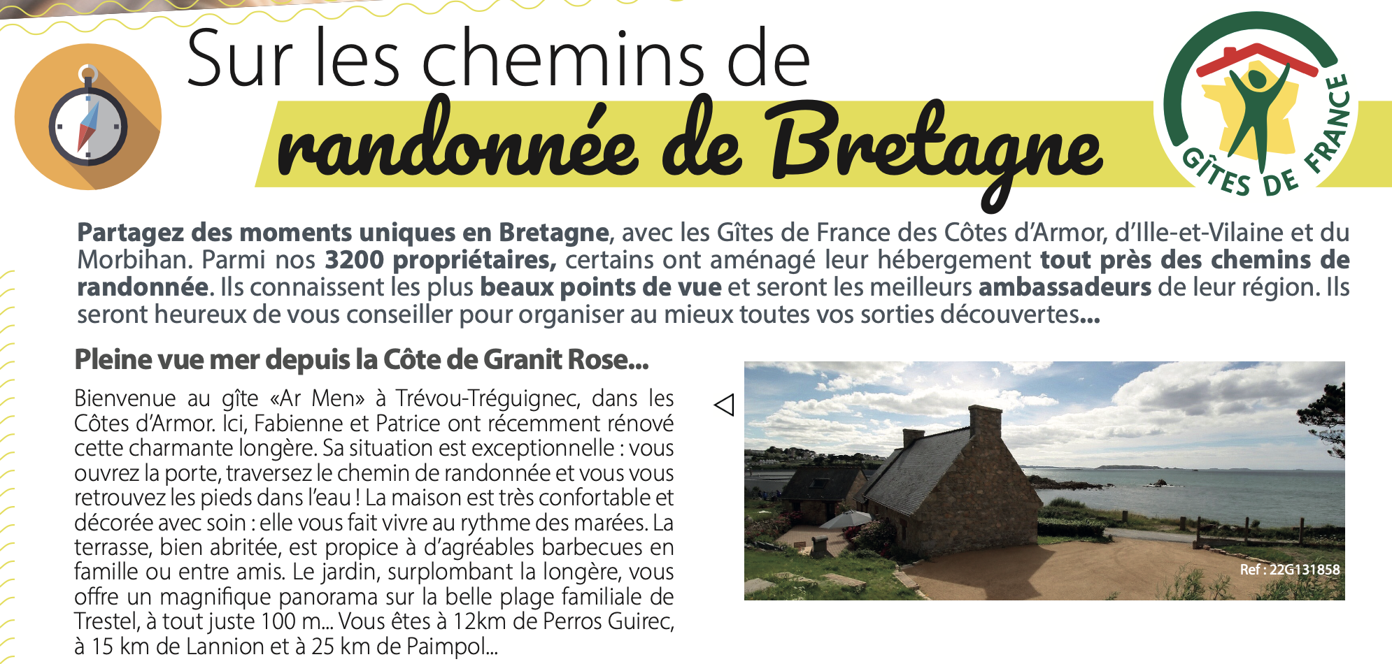Gîtes de France sélectionne notre gîte Ar-Men pour en faire la promotion dans Bretagne Magazine